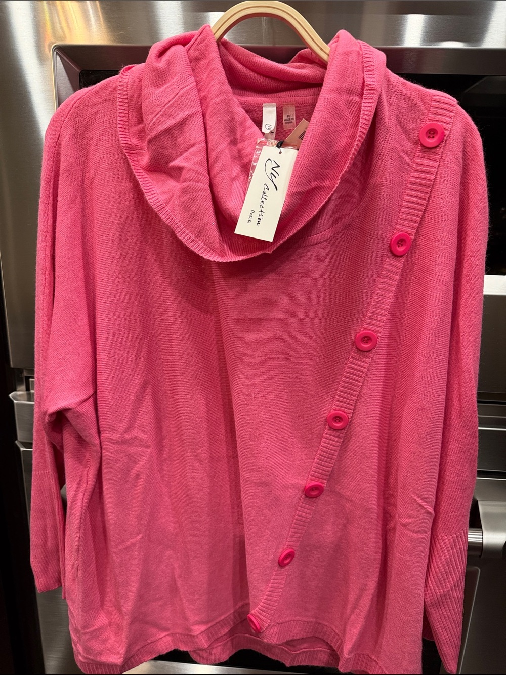 Pink Cowl Neck Button-Trim Sweater NWT